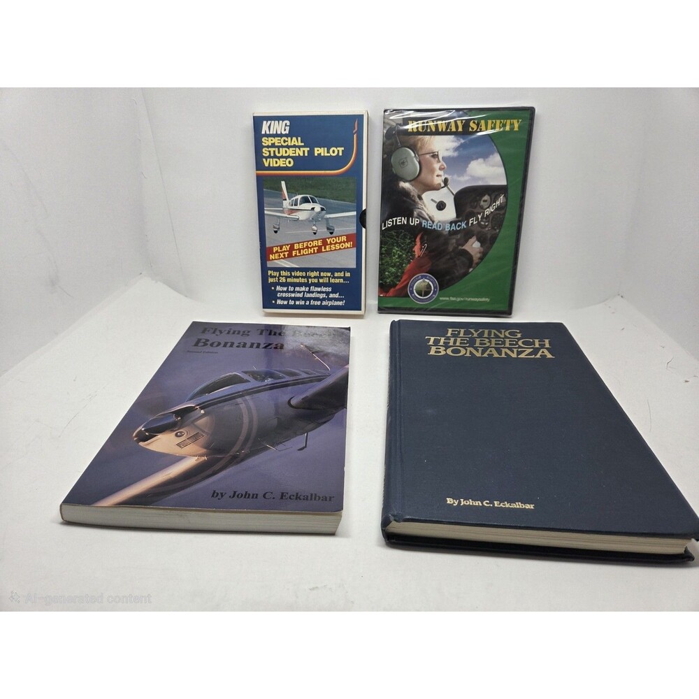 Beechcraft Bonanza Pilot Flight Trng Lot 2 Books John Eckalbar; VHS & DVD Bonus